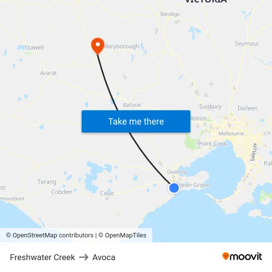 Freshwater Creek to Avoca map