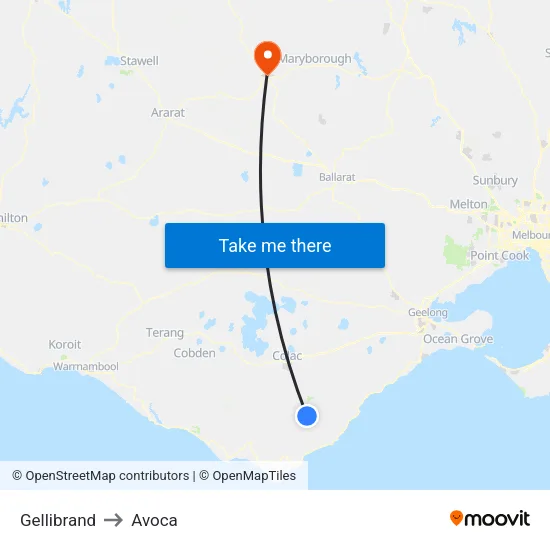 Gellibrand to Avoca map
