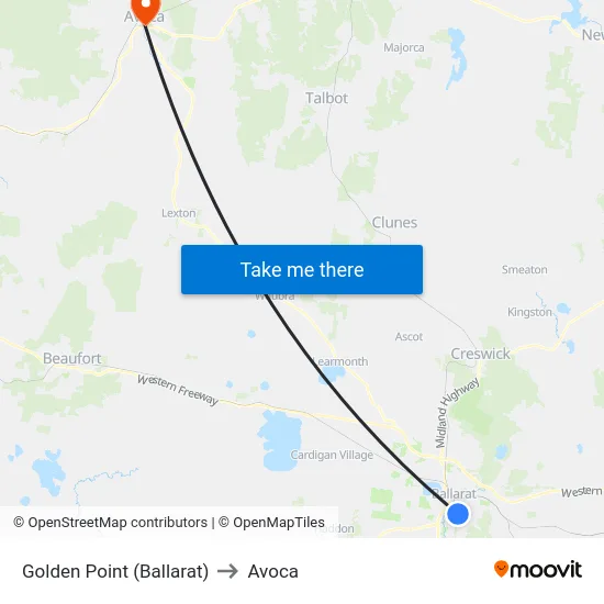 Golden Point (Ballarat) to Avoca map
