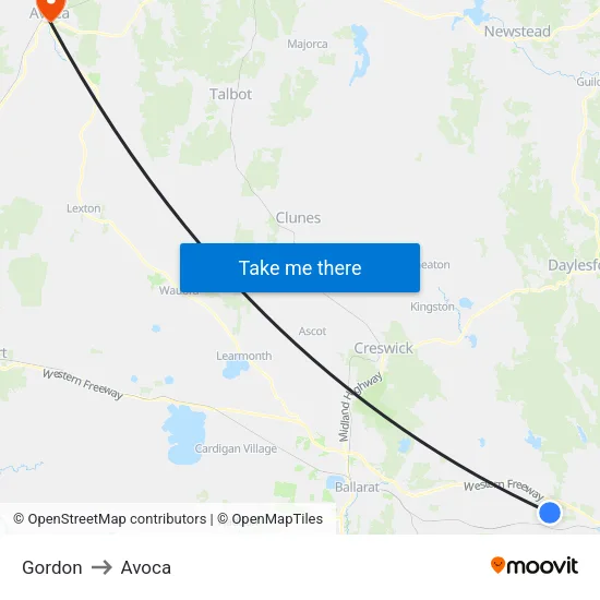 Gordon to Avoca map