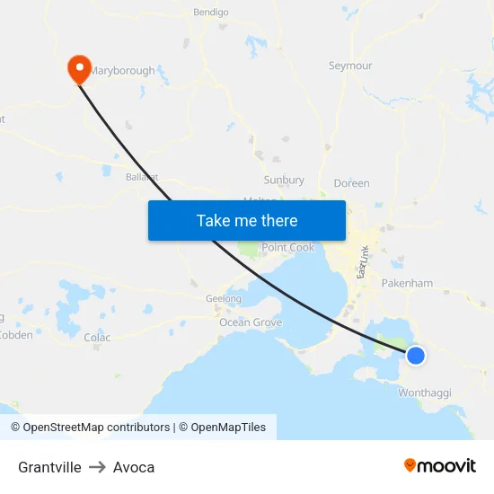 Grantville to Avoca map