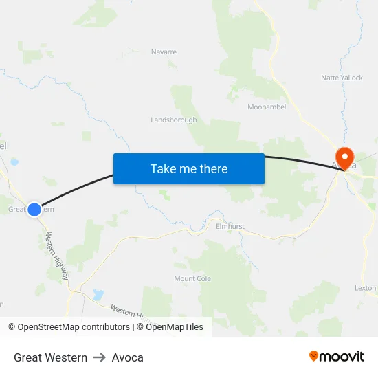 Great Western to Avoca map