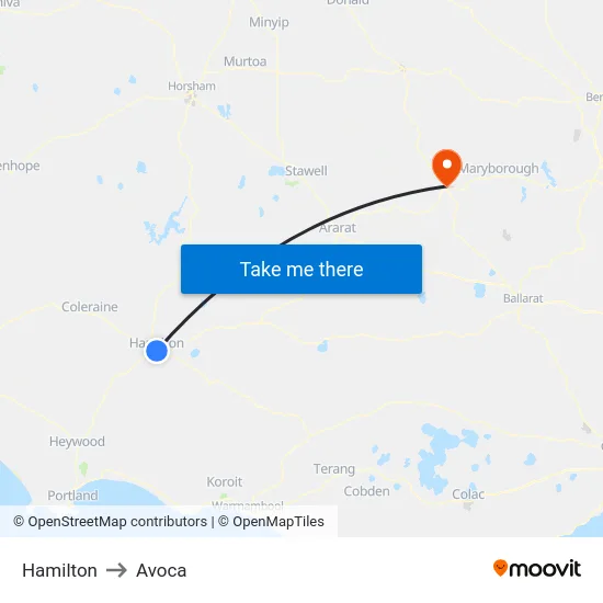 Hamilton to Avoca map