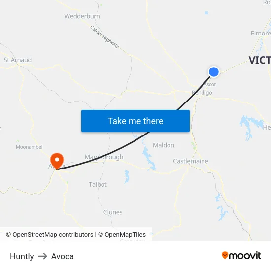 Huntly to Avoca map