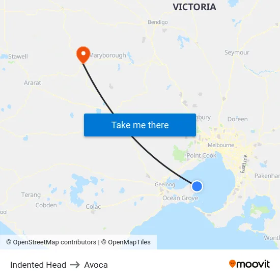 Indented Head to Avoca map