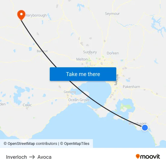 Inverloch to Avoca map