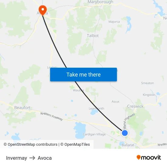 Invermay to Avoca map