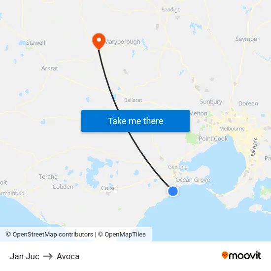 Jan Juc to Avoca map