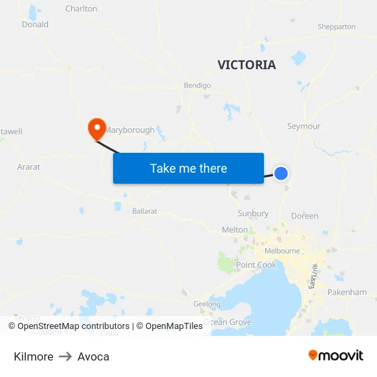 Kilmore to Avoca map