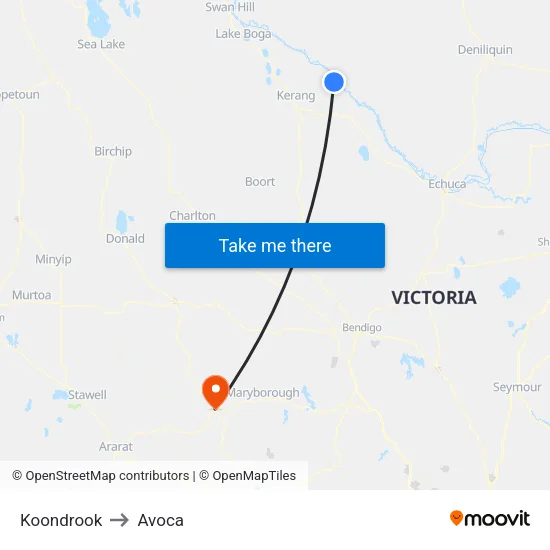 Koondrook to Avoca map