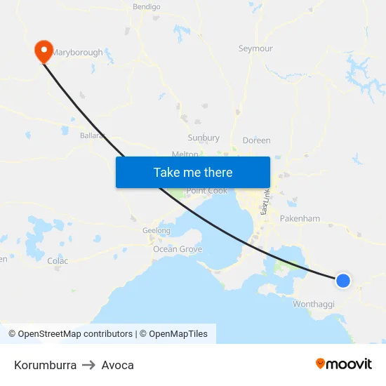 Korumburra to Avoca map