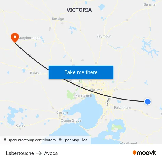 Labertouche to Avoca map