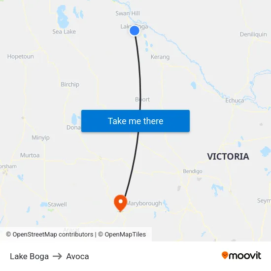 Lake Boga to Avoca map