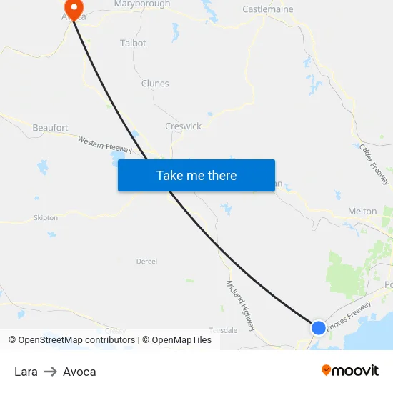 Lara to Avoca map