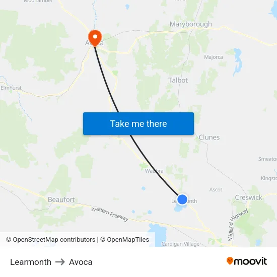 Learmonth to Avoca map
