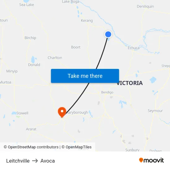 Leitchville to Avoca map