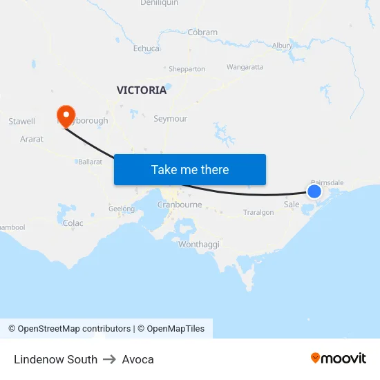 Lindenow South to Avoca map