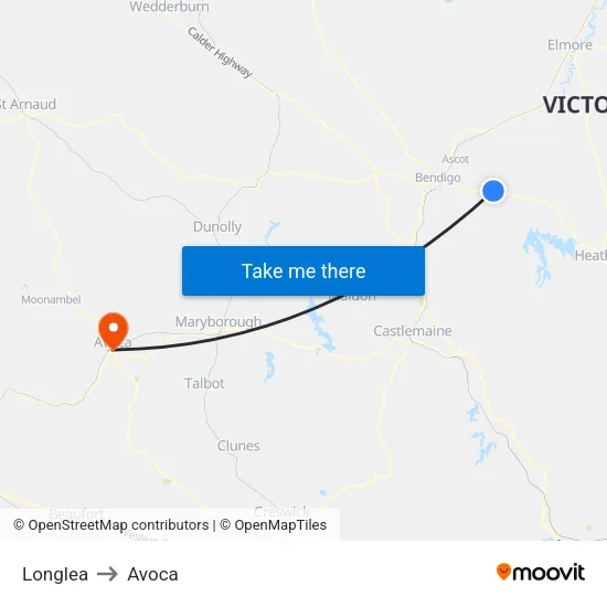 Longlea to Avoca map