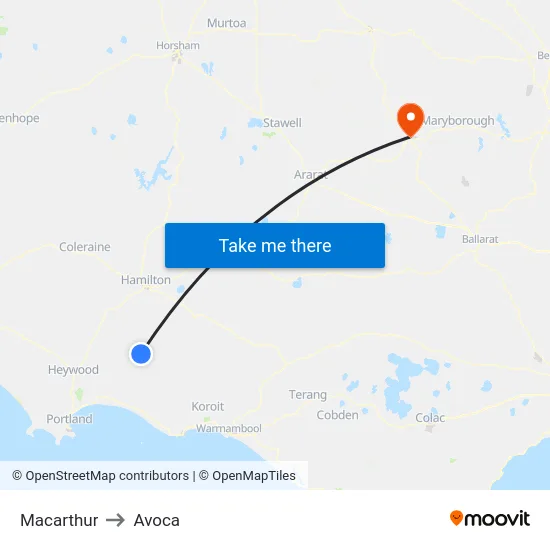 Macarthur to Avoca map