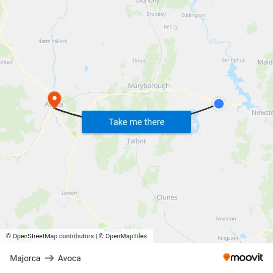 Majorca to Avoca map