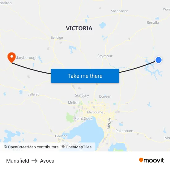 Mansfield to Avoca map