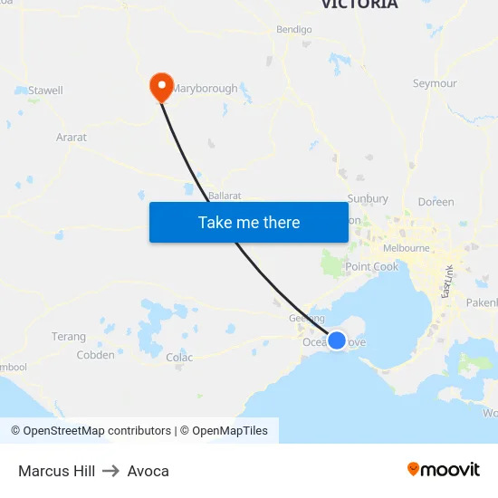 Marcus Hill to Avoca map