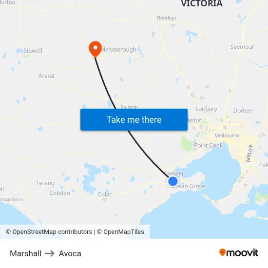 Marshall to Avoca map