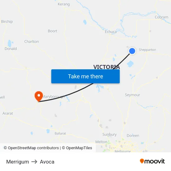 Merrigum to Avoca map