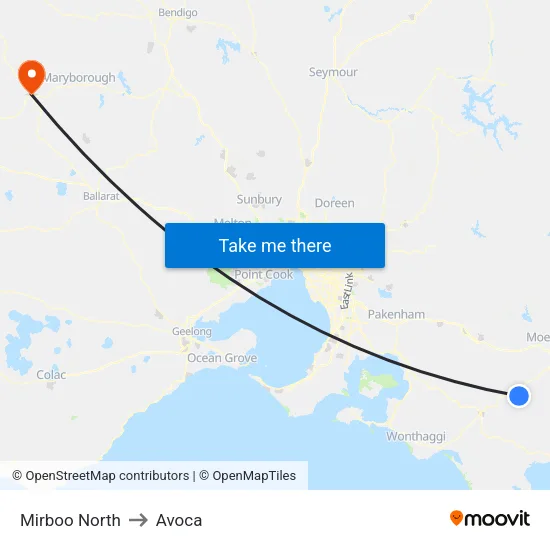 Mirboo North to Avoca map