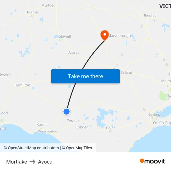 Mortlake to Avoca map