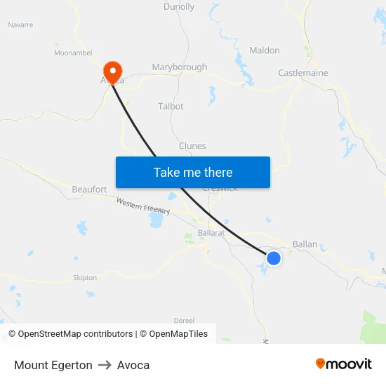 Mount Egerton to Avoca map