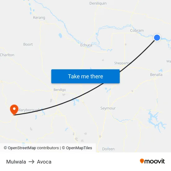 Mulwala to Avoca map