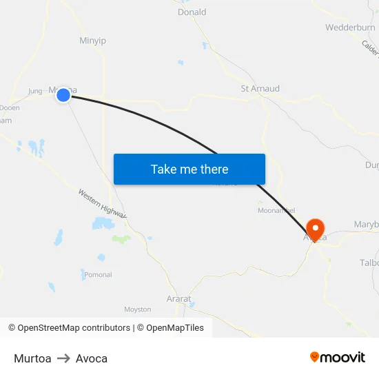 Murtoa to Avoca map