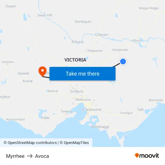 Myrrhee to Avoca map