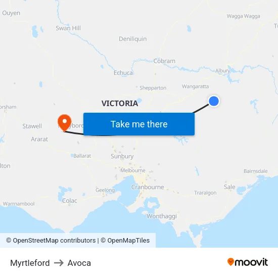 Myrtleford to Avoca map