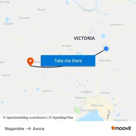 Nagambie to Avoca map