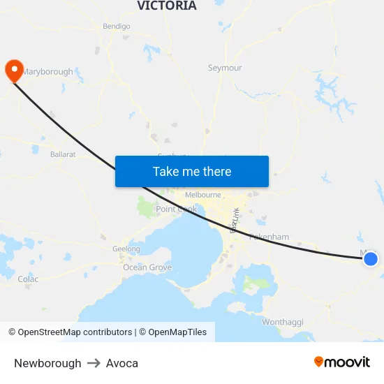 Newborough to Avoca map