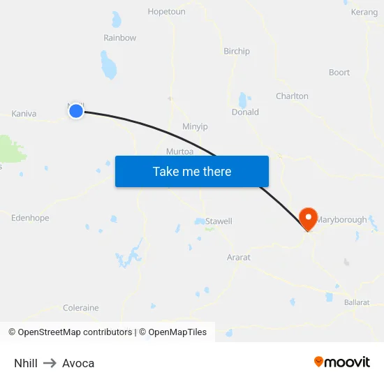 Nhill to Avoca map
