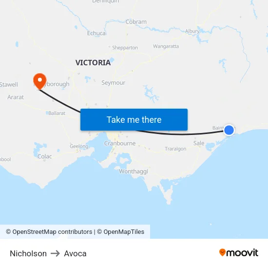 Nicholson to Avoca map
