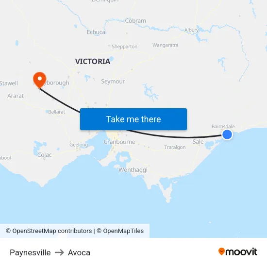 Paynesville to Avoca map