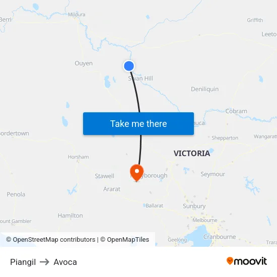 Piangil to Avoca map