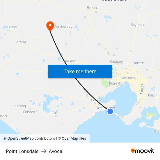 Point Lonsdale to Avoca map