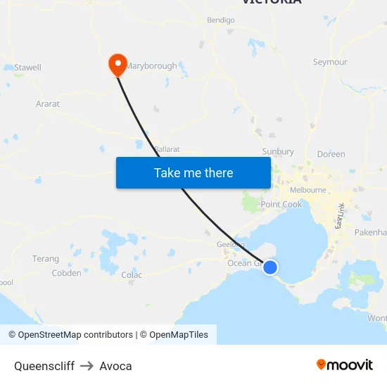 Queenscliff to Avoca map