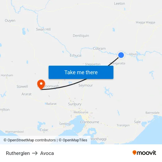 Rutherglen to Avoca map