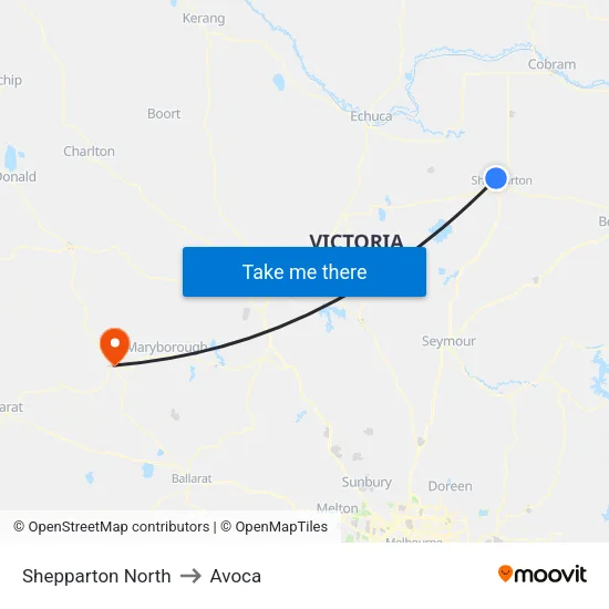 Shepparton North to Avoca map