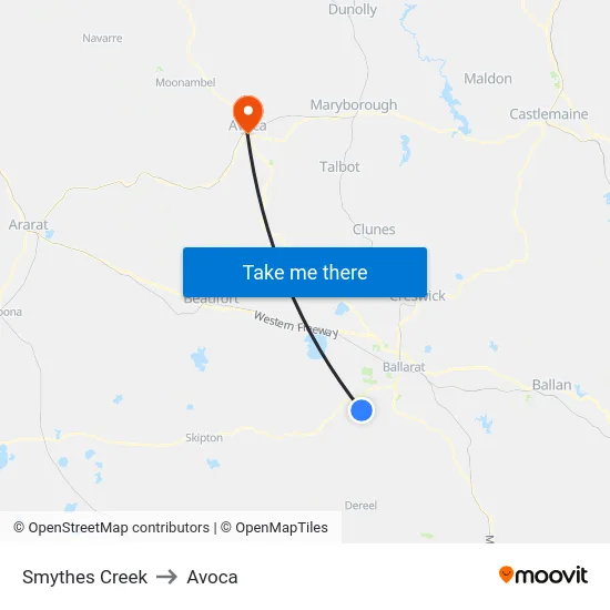 Smythes Creek to Avoca map