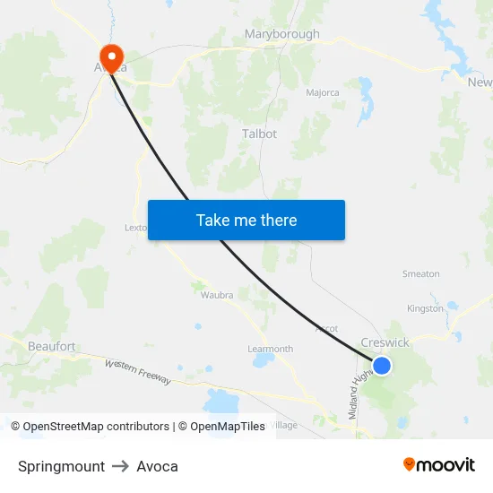 Springmount to Avoca map
