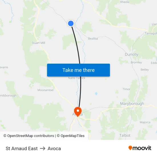 St Arnaud East to Avoca map