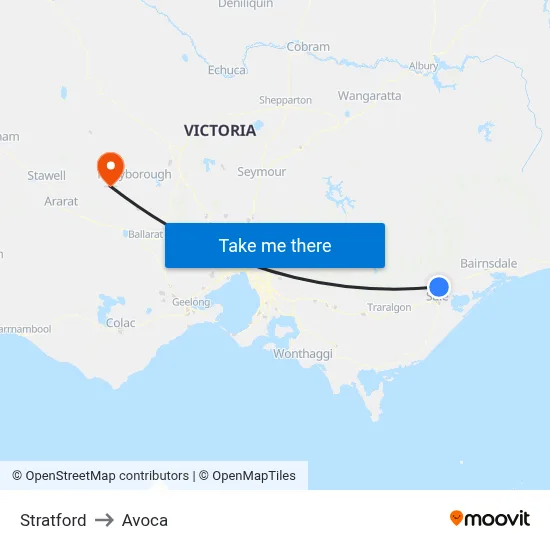Stratford to Avoca map