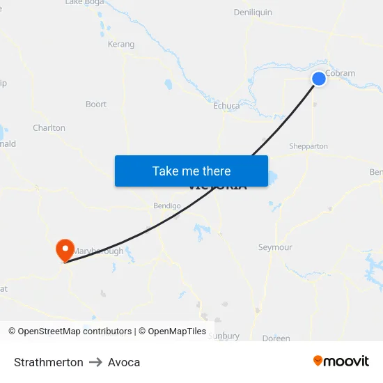 Strathmerton to Avoca map